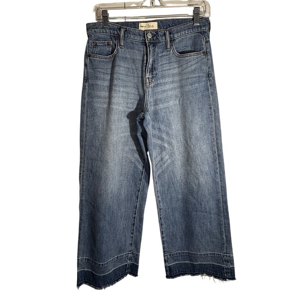GAP Denim - GAP Classic Blue Women 27 High Rise Wide-Leg Jeans 100% Cotton Boho Frayed Hem